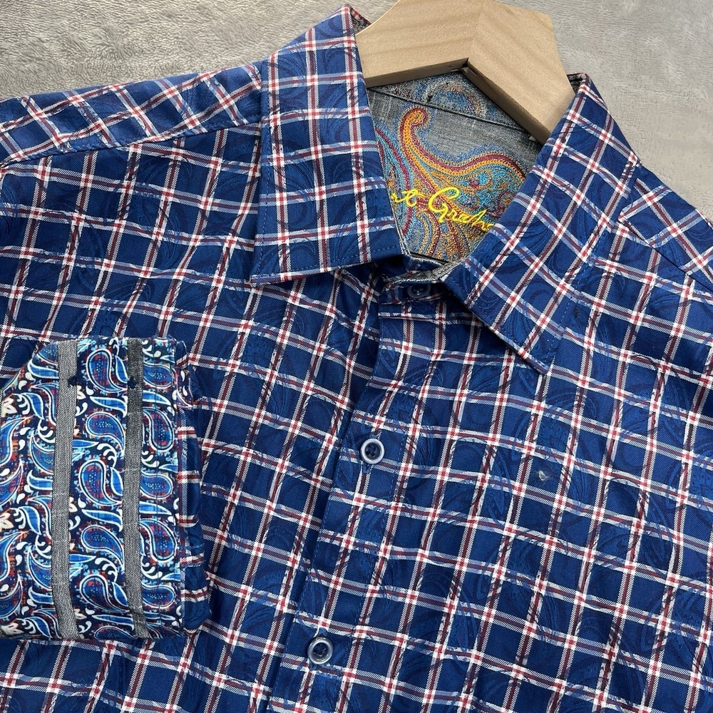 Robert Graham Shirt Mens M Plaid Long Sleeve Button Up Paisley Flip Cuff